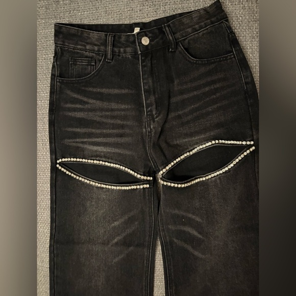 Aaron & Amber Black Rhinestone Cutout Jeans Size Small brand new - Picture 3 of 14